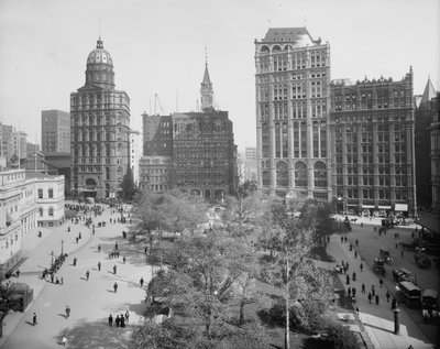 Krantenrij, Park Row, New York City, c.1890-1910 door Detroit Publishing Co.